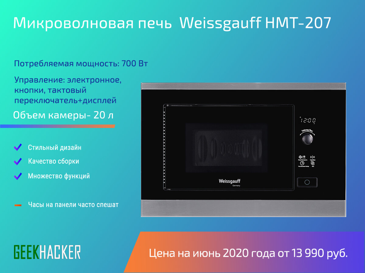 Встраиваемая микроволновая печь Weissgauff HMT-206 черный