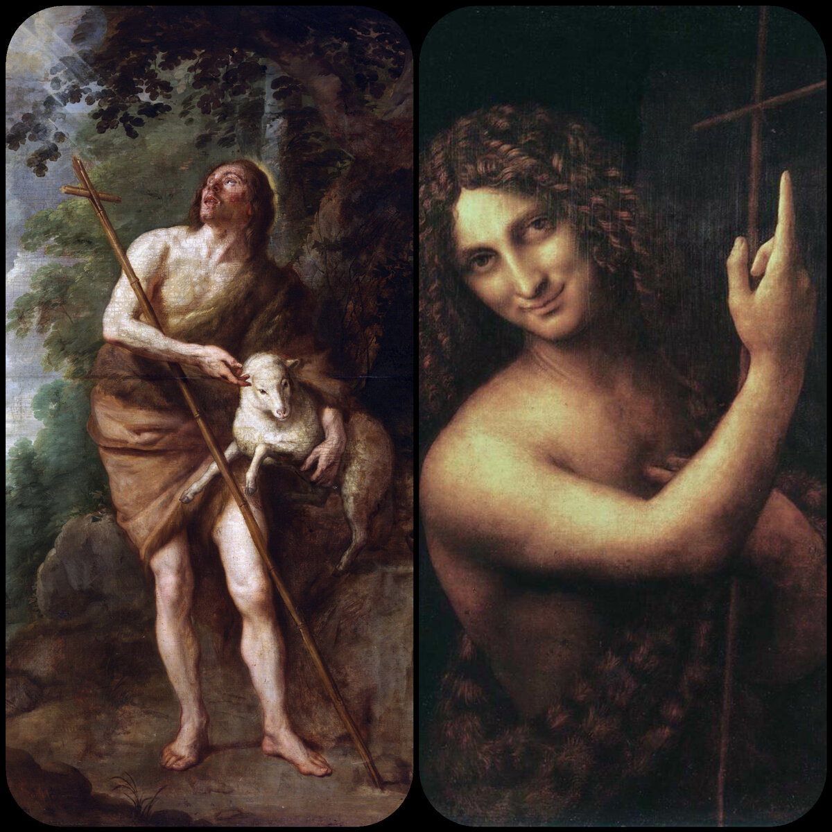 Для сравнения : слева Иоанн Креститель написанный Рафаэлем, справа Да Винчи