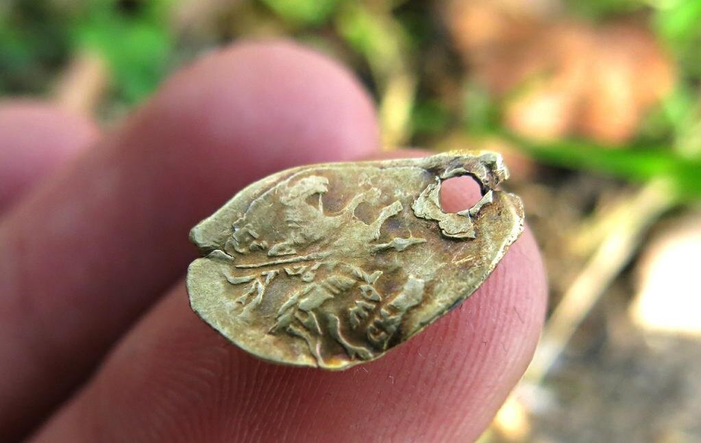 Золотая чешуйка времён правления  Михаила Фёдоровича. Автор фотографии: Рудольф Кавчик 