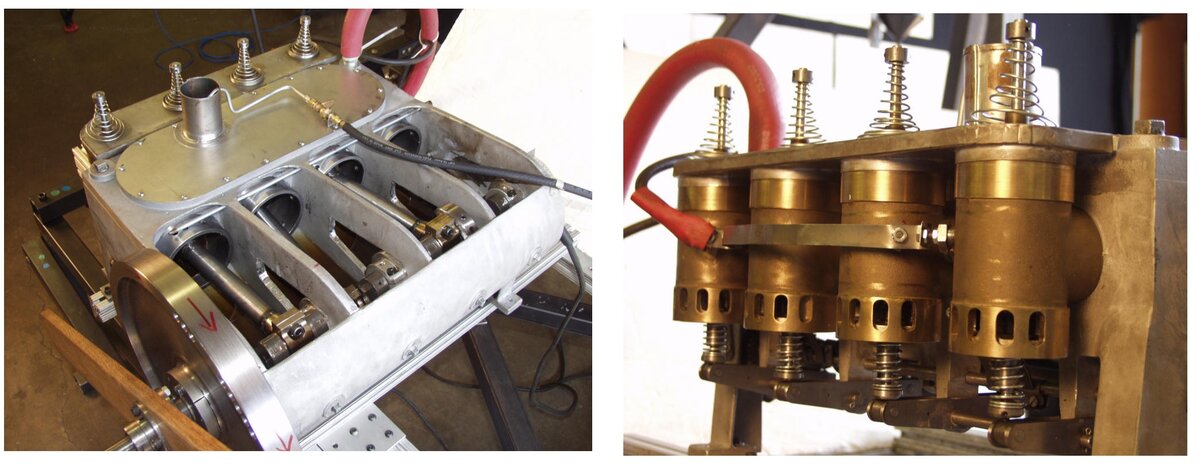Слева — блок без крышки. Справа — крупным планом камеры поджига топлива.