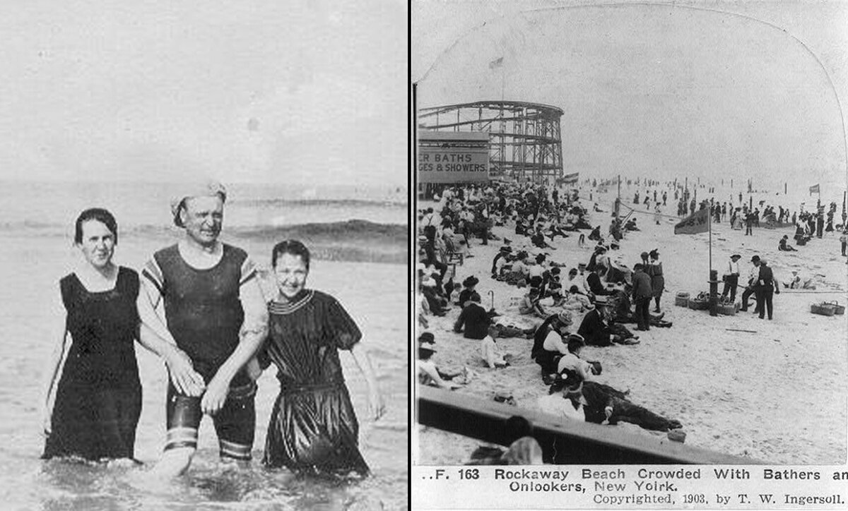 Так ходили на пляж в начале XX века. Первый кадр: 1915 год, второй: 1908-й, Нью-Йорк. 