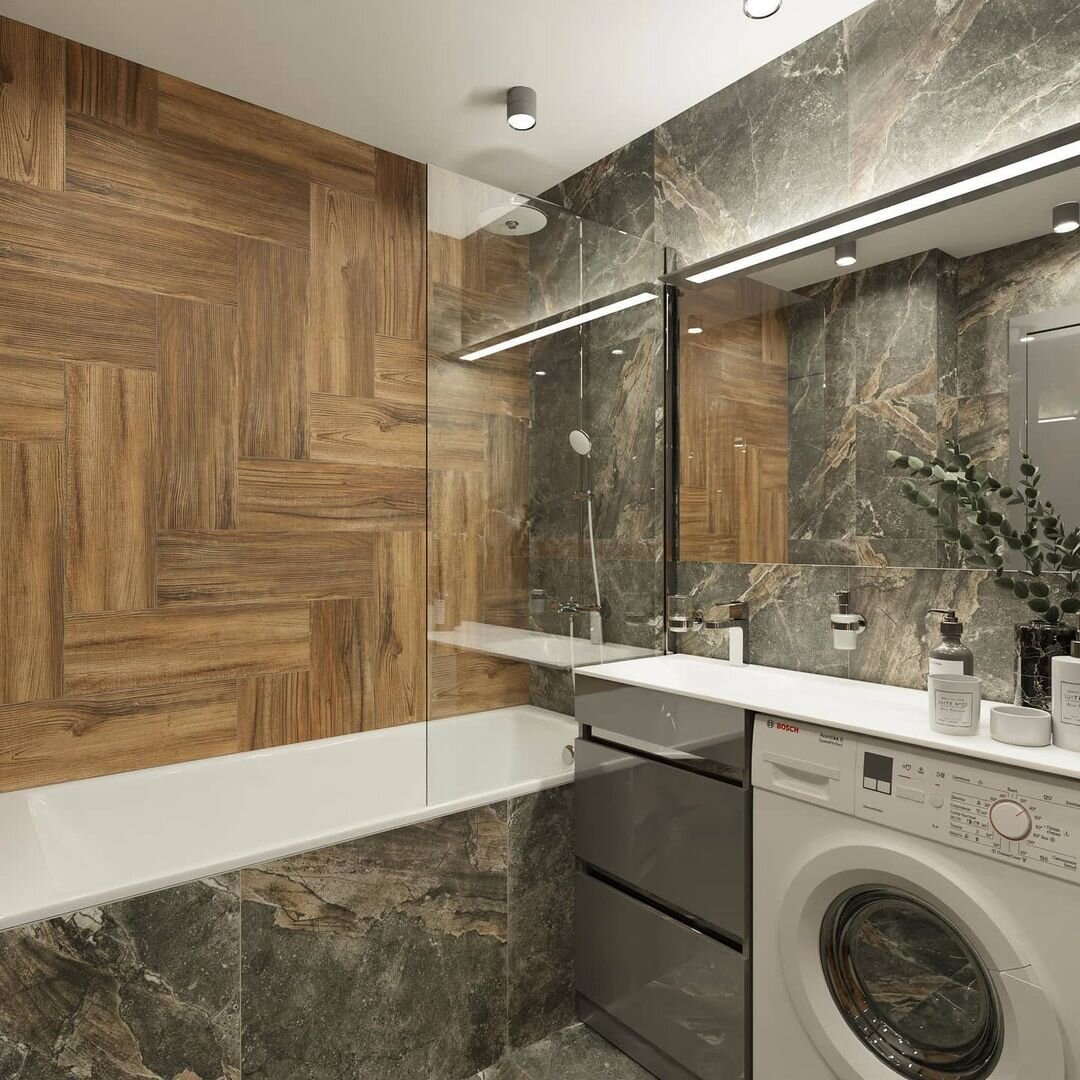 Ванная комната в экологичном стиле с керамогранитом GENESIS от KERRANOVA