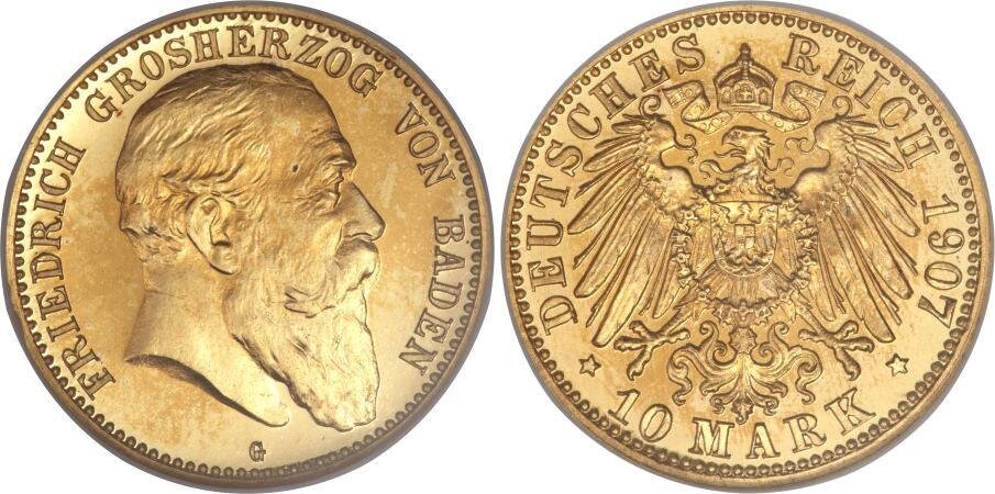 10 марок 1907 год. Великое герцогство Баден. Золото. Фото из открытых источников.