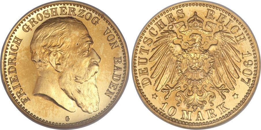 10 марок 1907 год. Великое герцогство Баден. Золото. Фото из открытых источников.