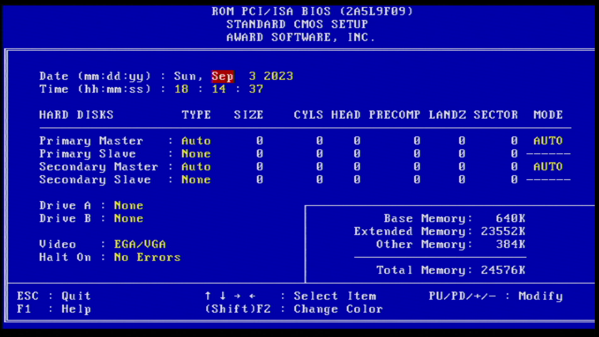 Bios 1.0. BIOS Windows 95. Standard CMOS Setup. ROM PCI/Isa BIOS. PCEM Linux.