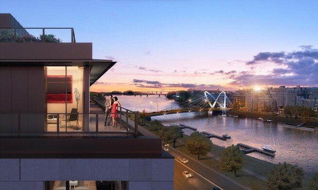 На верхних этажах расположено 8 пентхаусов с отделкой премиум-класса от бюро 1508 London.