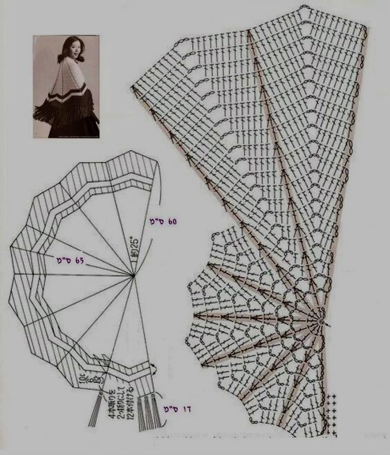 схема многоугольной шали крючком
