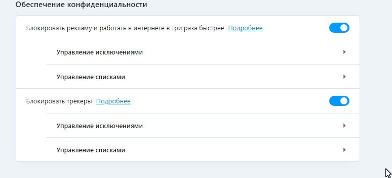 Раздел в Настройках, ответственный за включение Блокировки рекламы