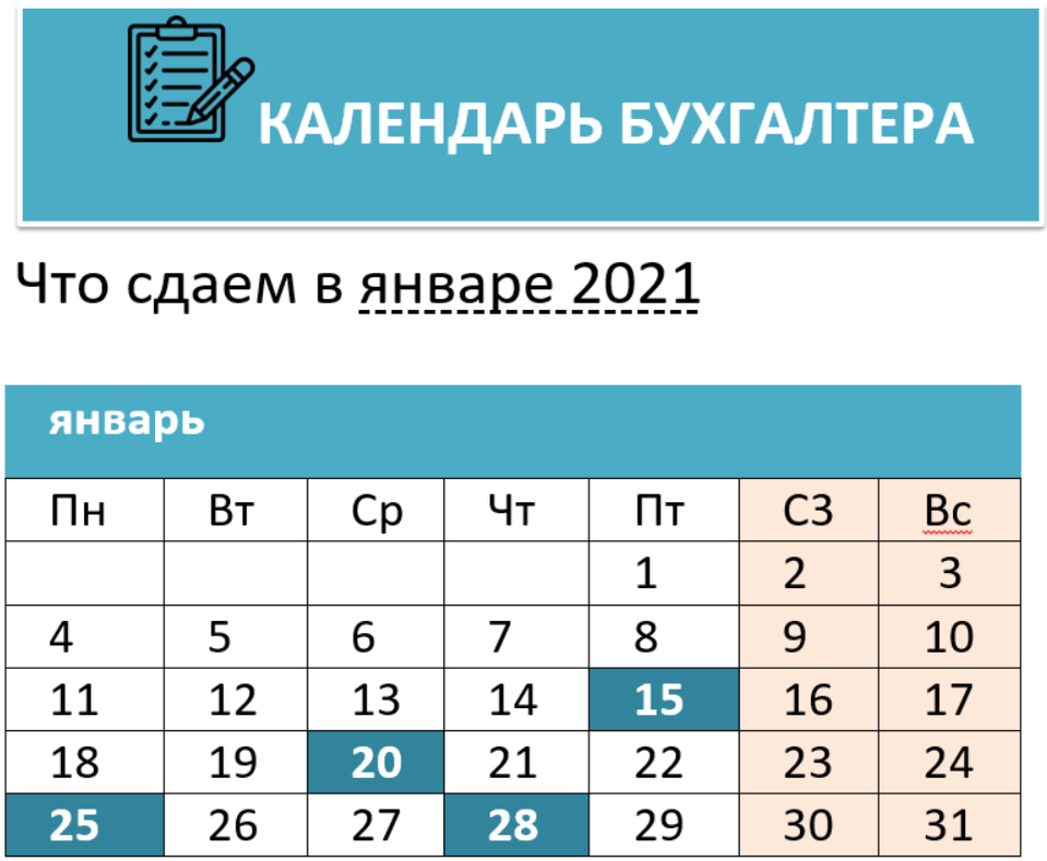 Календарь бухгалтера год