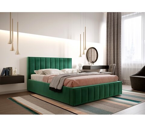 Цвет: Мора зелёный.  Спальное место: 160х200 см. Размеры: ширина - 173 см, глубина - 220 см, высота - 115 см. Материал: пенополиуретан, холкон 300, спанбонд. Кровать с мягким изголовьем. Декоративные утяжки на изголовье и изножье. Матрас и ортопедическое основание приобретаются отдельно.