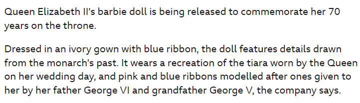 Выпуск игрушки приурочен к 70-летию королевы на троне 