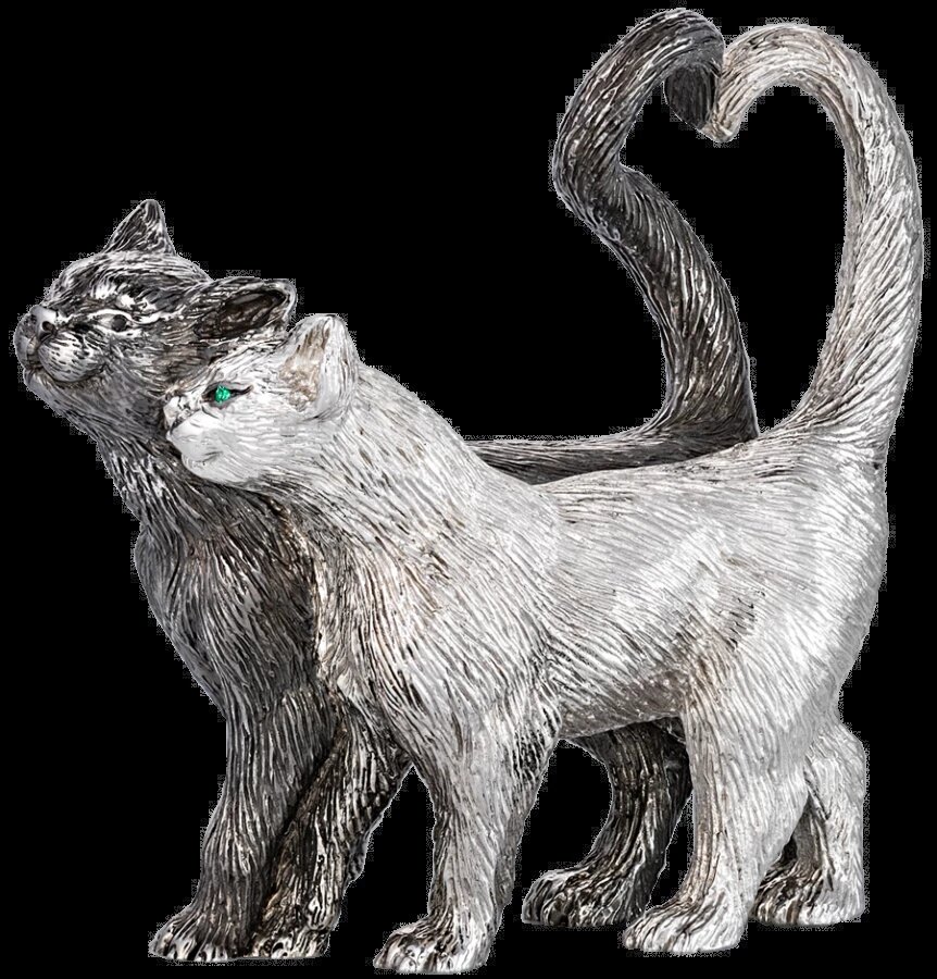 Серебряная миниатюра "Сладкая парочка", серебро 925 пробы, бриллианты, изумруды