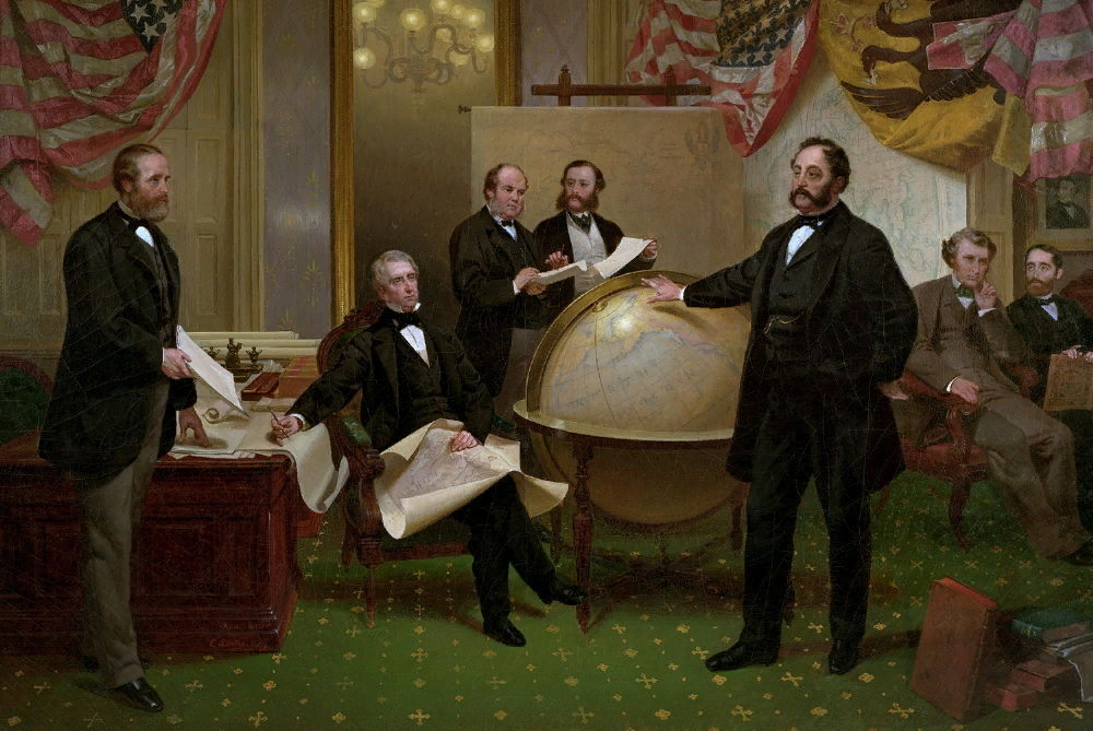 Подписание договора о продаже Аляски 30 марта 1867 года, картина Эмануэля Лойце, 1868.