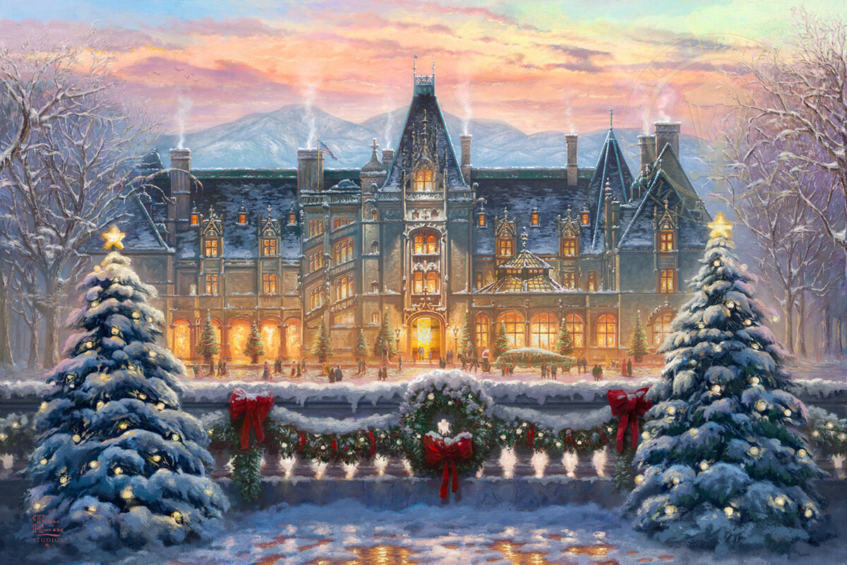 Картина новый год. Томас Кинкейд картины Рождество. Томас Кинкейд Christmas at Biltmore. Томас Кинкейд 