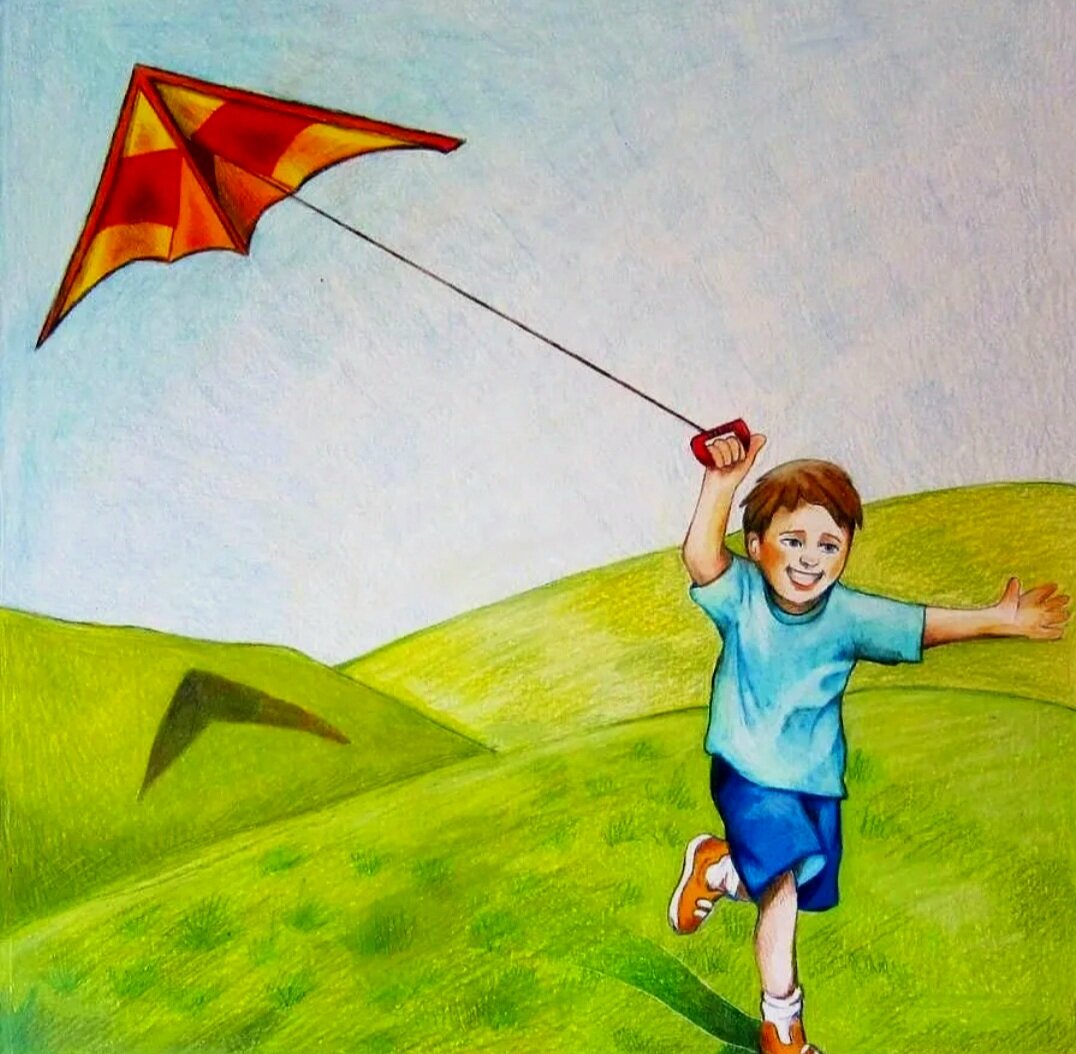 Гонять воздух. Бумажный змей. Ребенок с воздушным змеем. Воздушный змей нарисовать. Радость иллюстрация.