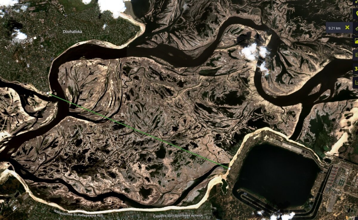 Космоснимок 25.06.2023 района Никополь – ЗАЭС