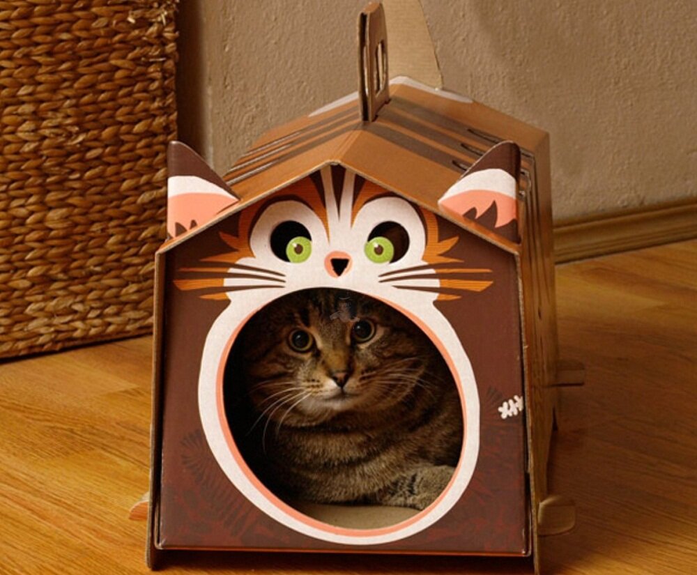 Как сделать домик для кошки из картона | Сделано дома | Дзен