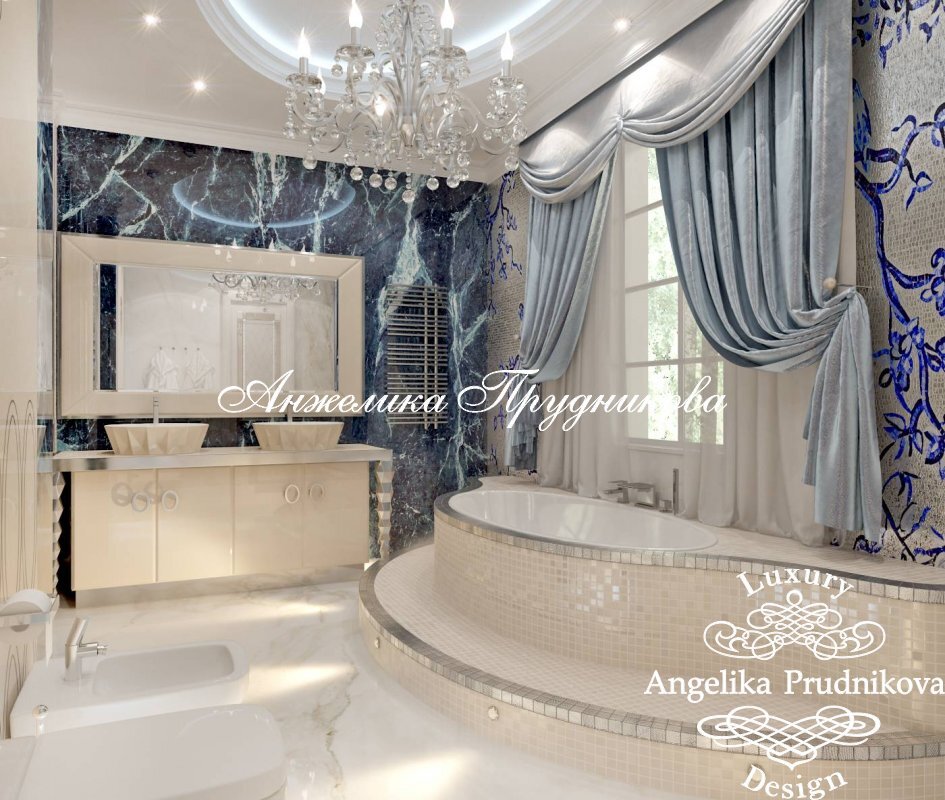На фото: Отделка стен агатом в ванной комнате в стиле ампир
