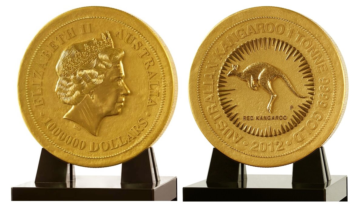 1 монету в мире. Самая большая монета в мире весит 1 тонну. Монету Австралии 1 тонна золота. Золотая монета Австралии Аверс реверс. Монета весом в 1 тонну Перт.