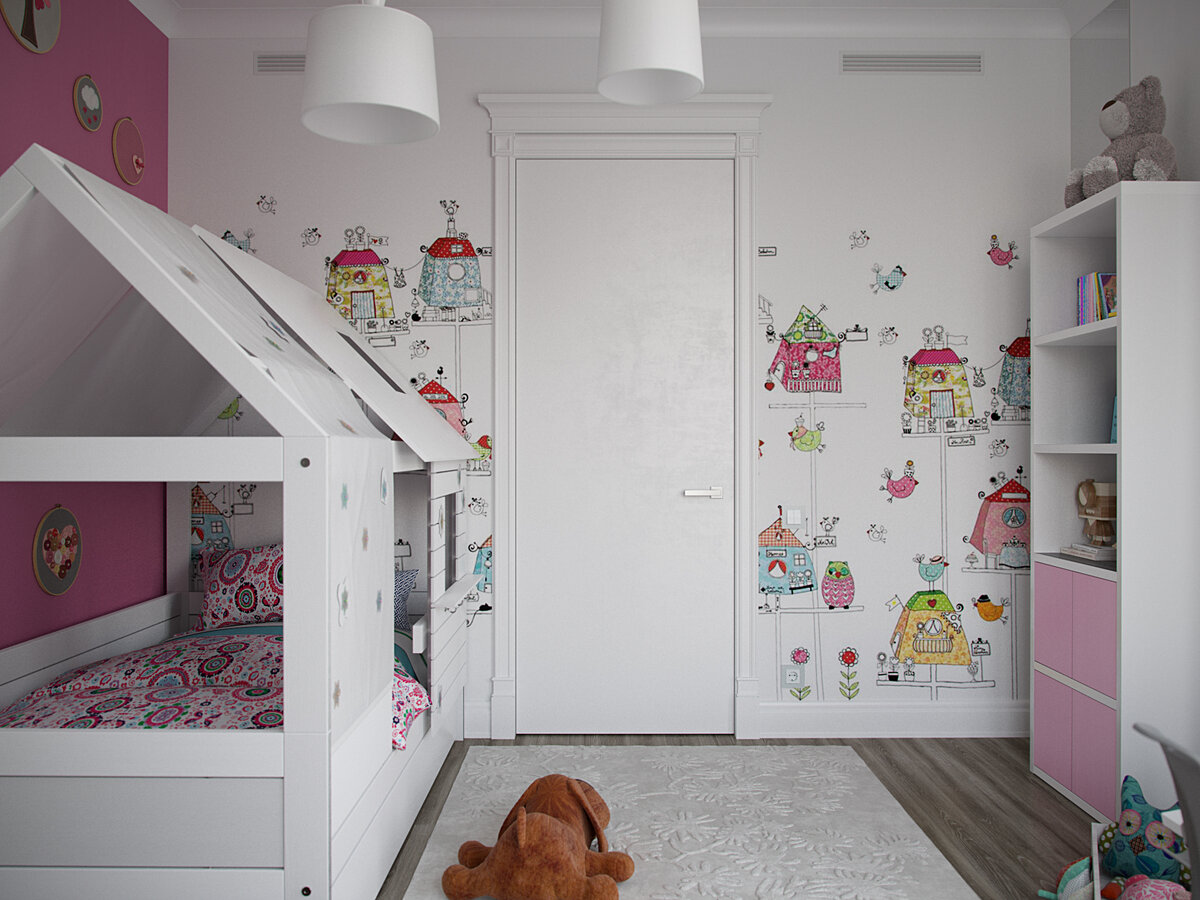 Визуализация комнаты девочки . Квартира в ЖК "Алые паруса". Проект архитектурного бюро Андрея Стубе