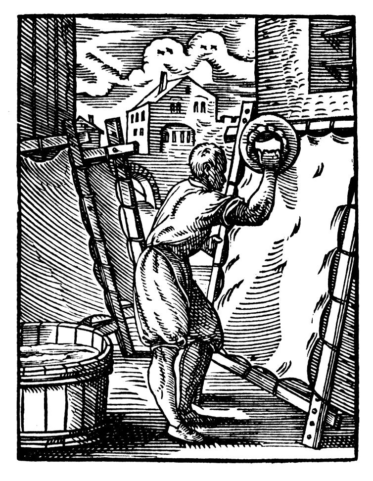 Изготовление пергамена. Немецкая гравюра, 1568 г.