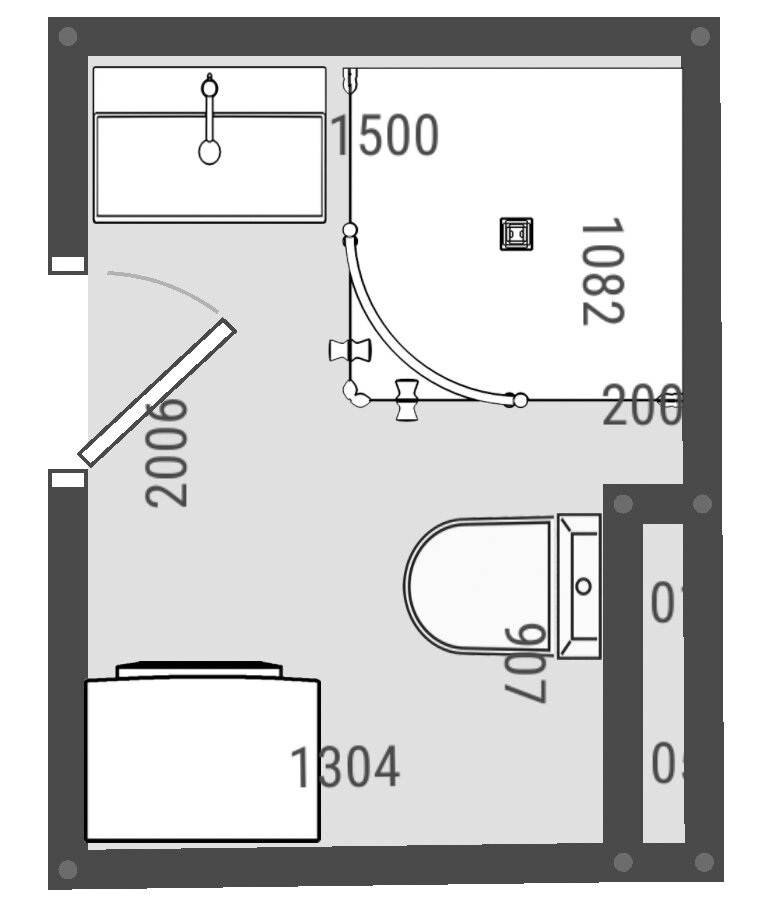 План совместного санузла с душевой кабиной в типовой "хрущевке"