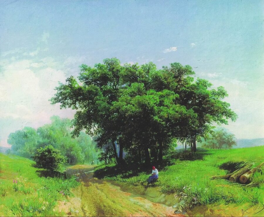 Ф.А. Васильев, “Летний жаркий день”, 1869. Стиль: Реализм, холст 33×41 см, масло. Местонахождение: Государственная Третьяковская галерея, Москва