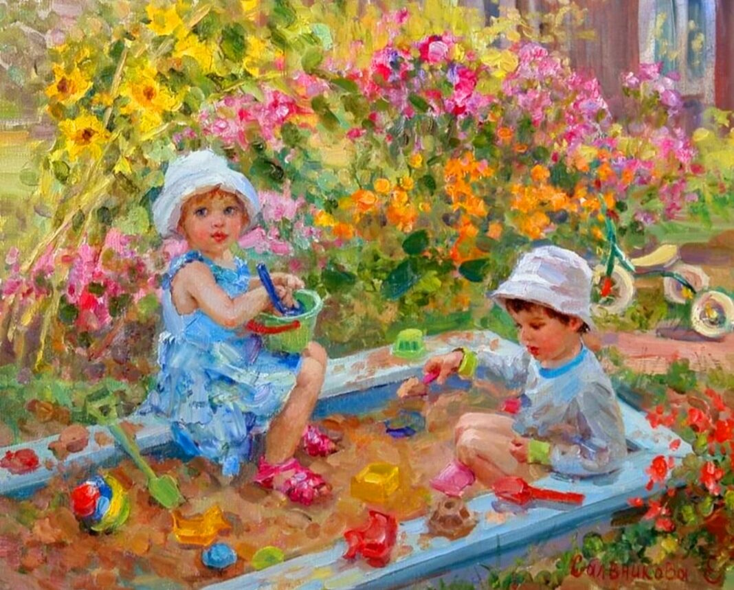 Картина в садик. Картины с детьми известных художников. Лето детство живопись.