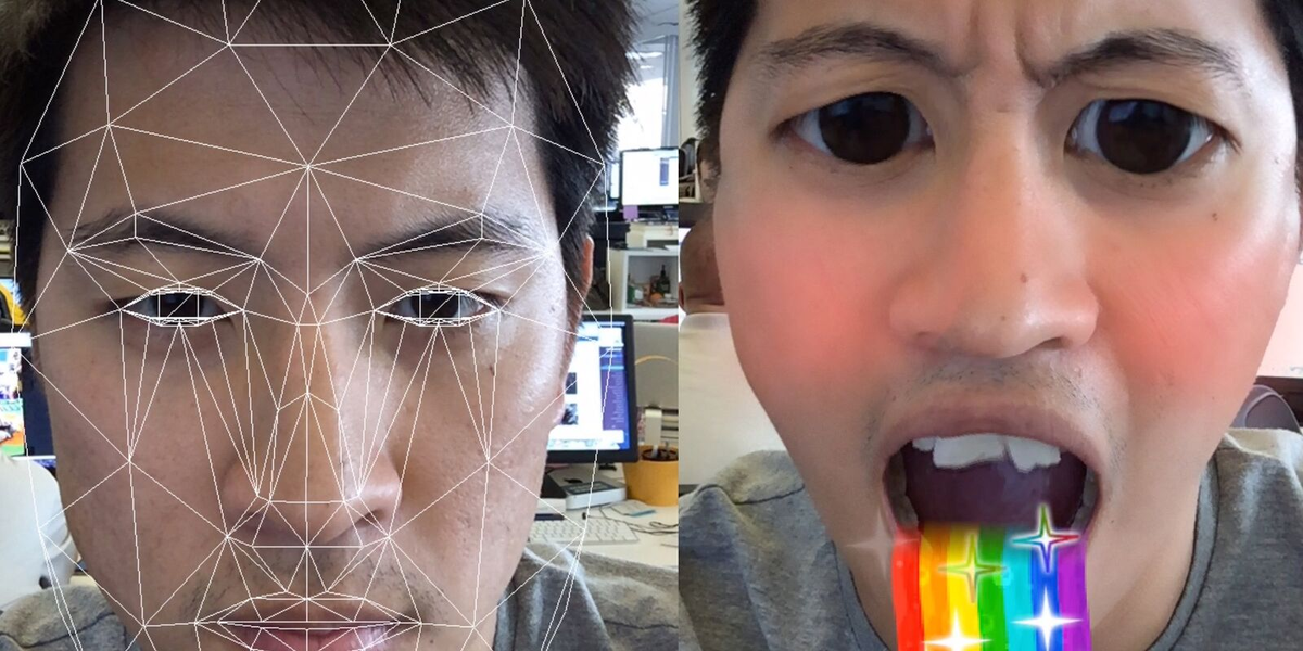Пример распознавания лица камерой смартфона и наложение веселой маски. Фото: blogs.ubc.ca