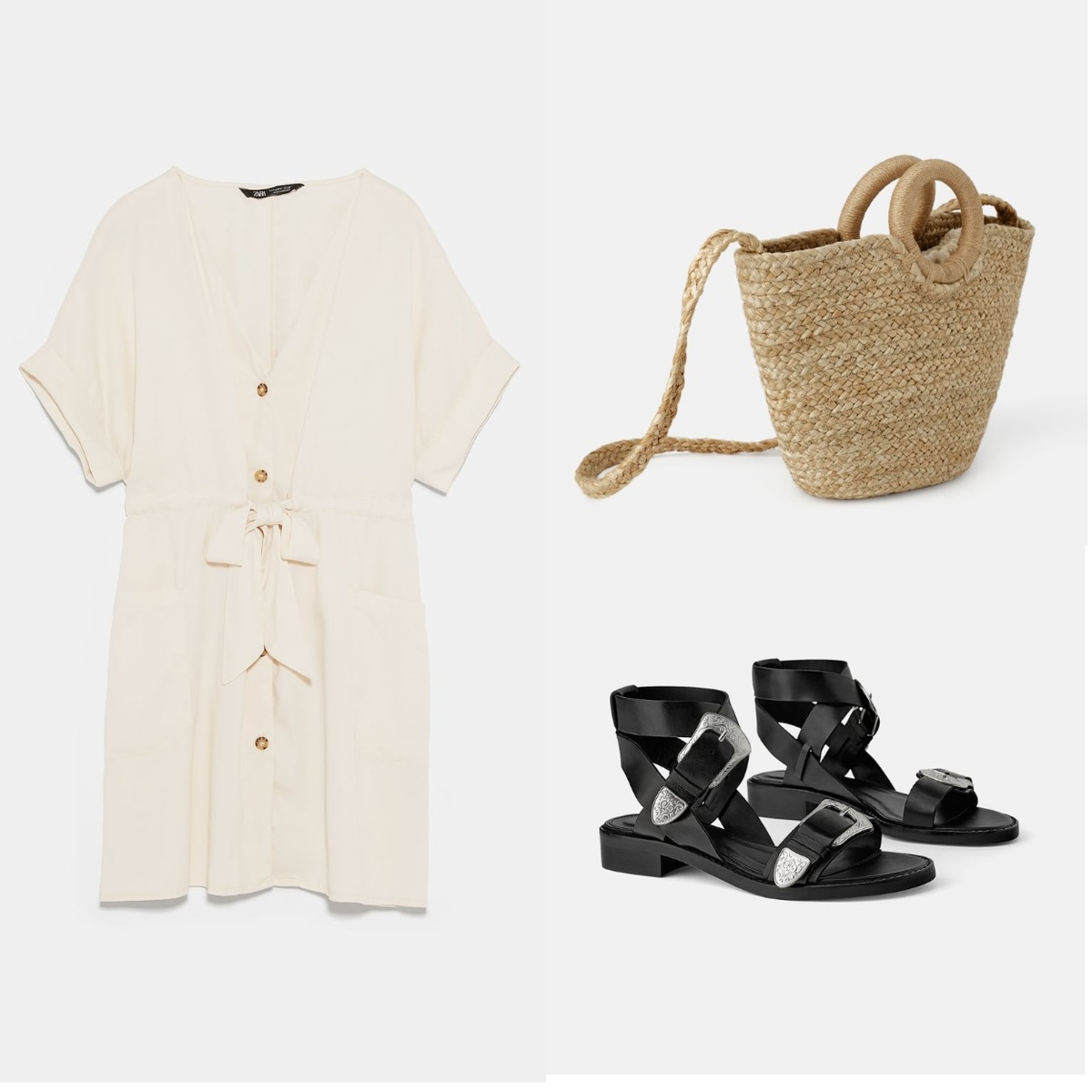 Платье Zara 2799 р       Сумка-шопер Zara 1999 р      Эспадрильи Zara 4999р