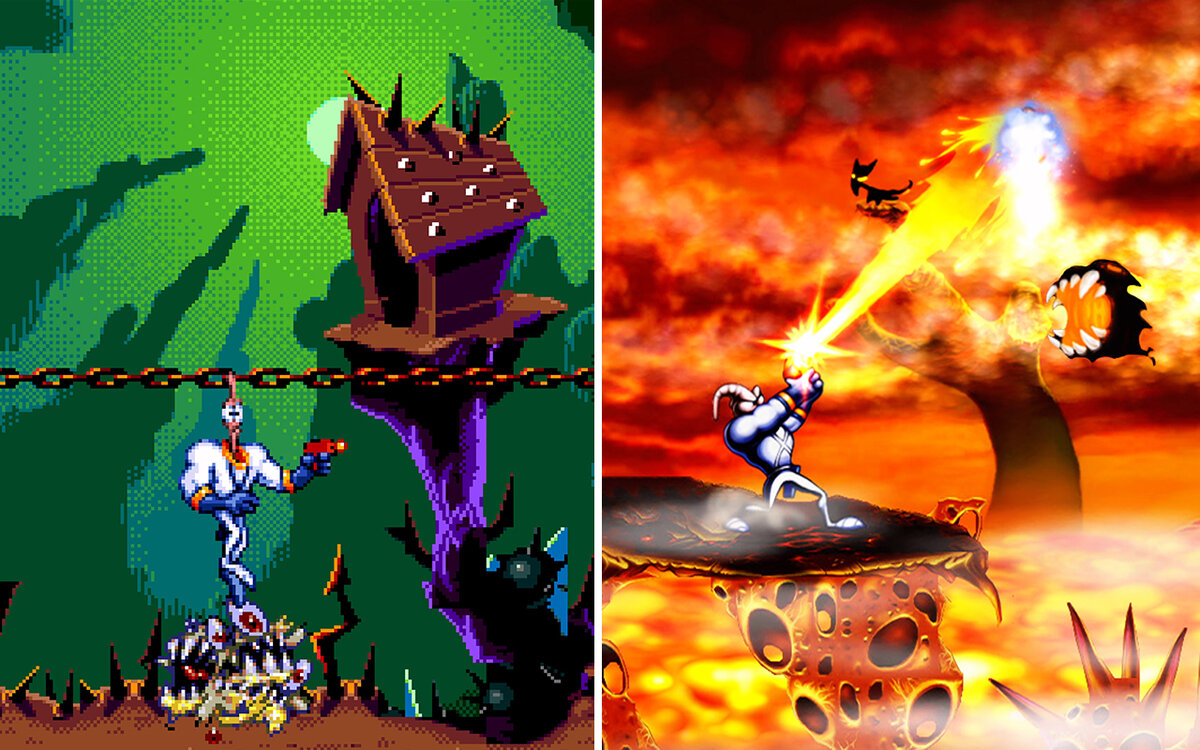 Earthworm Jim 1 (1994, SEGA) и Earthworm Jim HD (2010, XBox)