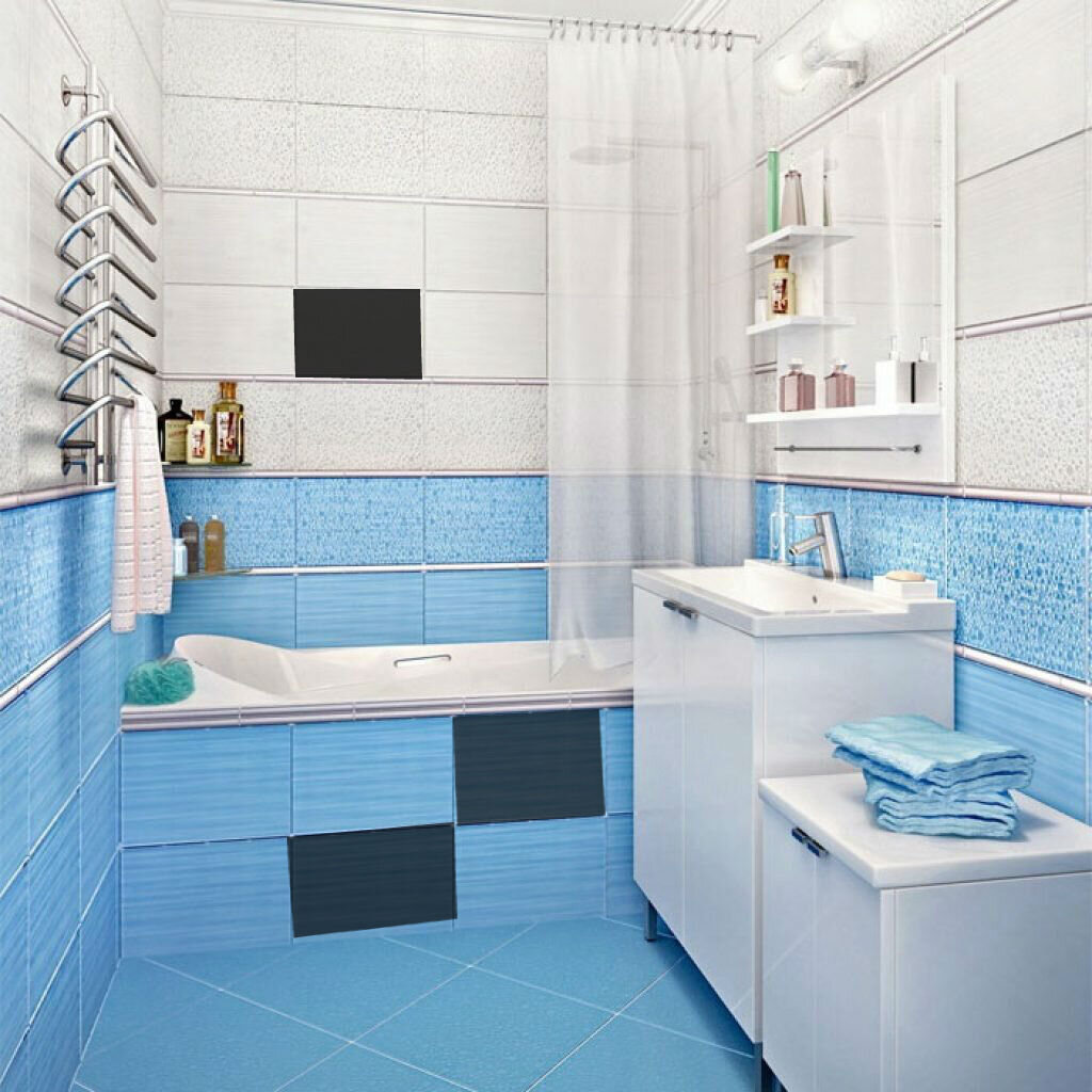 фото дизайна маленькой ванны керамической плиткой