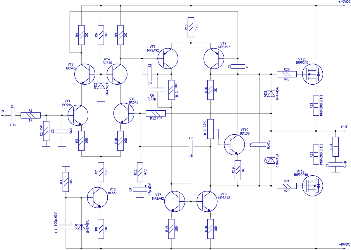 Irfp240 irfp9240 схема усилителя