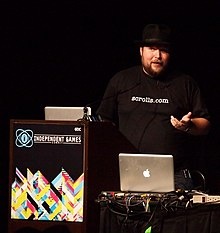 Создатель Minecraft Маркус Перссон на конференции Game Developers Conference в 2011 году