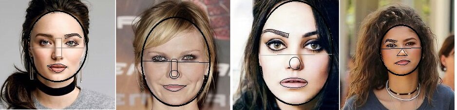 Разные геометрические формы внутри круглого лица.