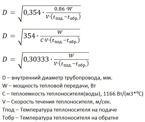 Примеры расчета диаметра трубы