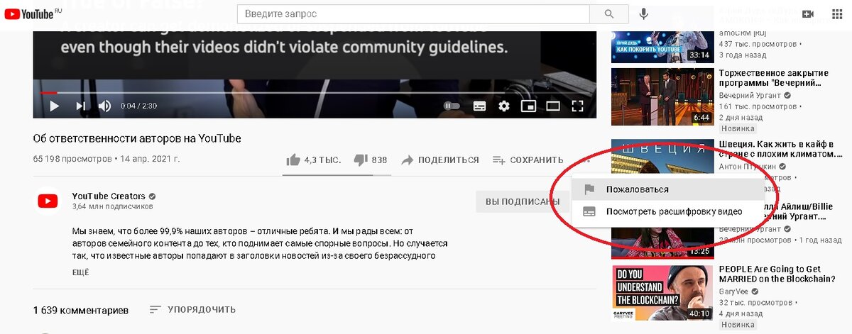 Кнопка «Пожаловаться» есть абсолютно под каждым видео на YouTube.