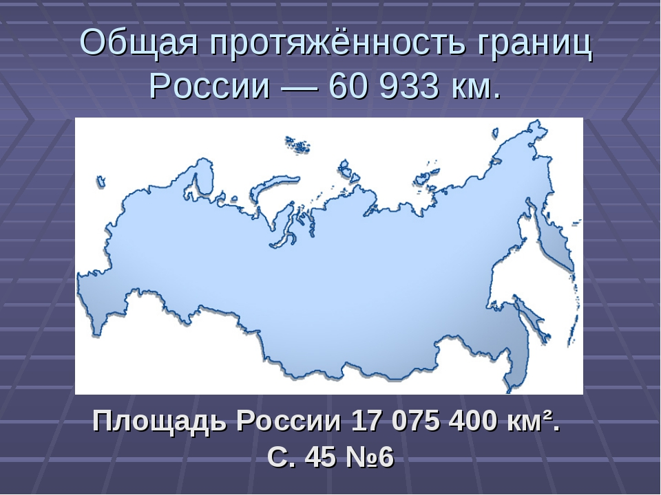 Общая протяженность границ России. Площадь России. Россия площадь территории. Размеры территории России.