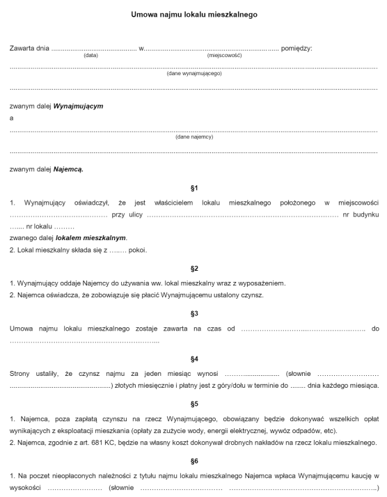1 страница (Umowa najmu lokalu mieszkalnego)