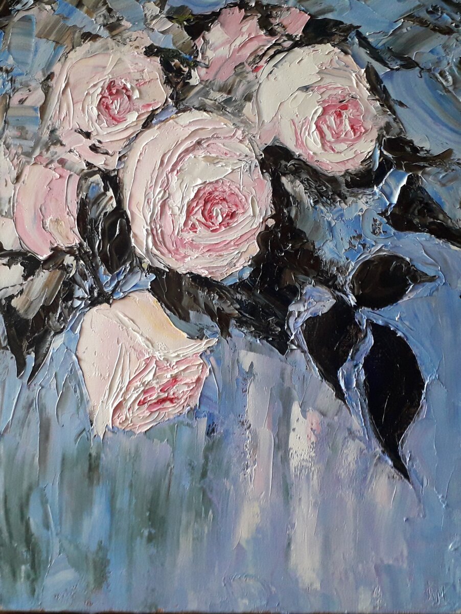 Попова Марина, Иркутск, Нежные розы, холст, масло, 40х30. 2022 год