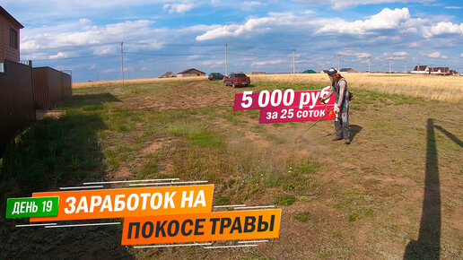 День 19 | 5 000 тыс. рублей за 25 соток. Заработок на покосе травы триммером.