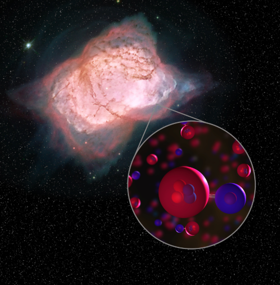Иллюстрация планетарной туманности NGC 7027 и молекул гидрида гелия. (Коллаж NASA)
