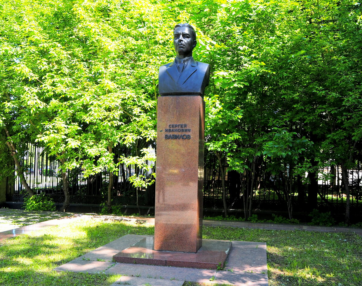 У входа в Институт - бюст С.И.Вавилову, возглавлявшему ФИАН с 1934 г. При нем в годы ВОВ Институт был эвакуирован в Казань, а после войны в 1951 г. переехал в новое здание на Ленинском проспекте.