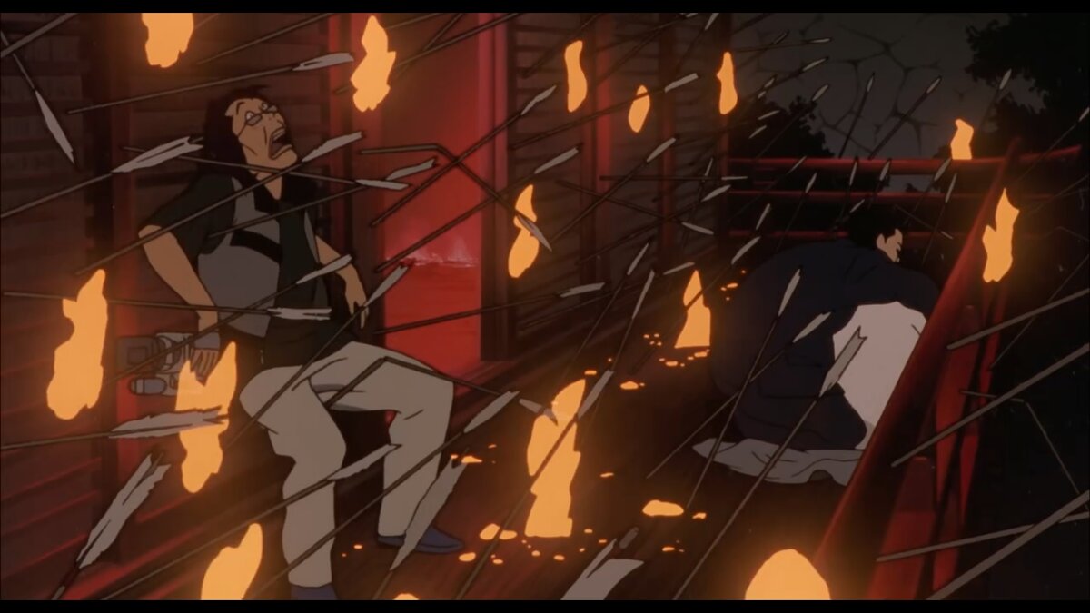 кадр из фильма "Актриса тысячелетия" Вот она - чудесная сила искусства! Бедолага оказался внутри воспоминания о фильме