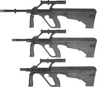 
- 5,56-мм штурмовая винтовка
с длиной ствола 508 мм,
- 5,56-мм штурмовой карабин
с длиной ствола 407 мм,
- 5,56-мм карабин для
воздушно-десантных войск
с длиной ствола 350 мм