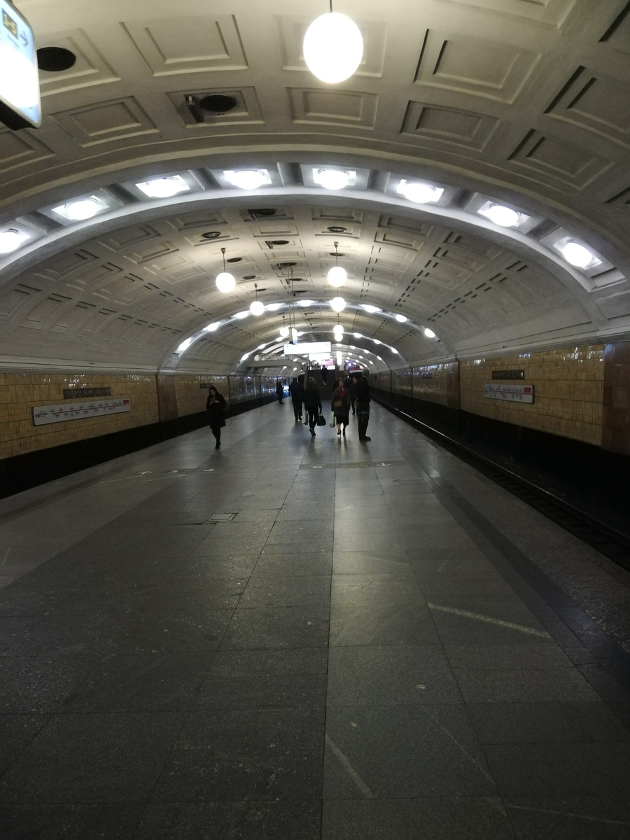 Станция метро Библионтека им.Ленина. Очень крупный пересадочный узел в 18:30 6.04.2020 (понедельник). Обычно здесь ощутимые толпы народа.