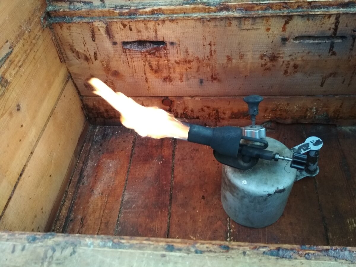 Дезинфекция улья паяльной лампой