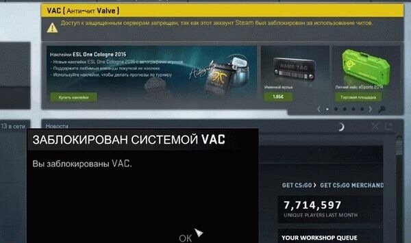 Вид главного меню при  блокировке VAC.