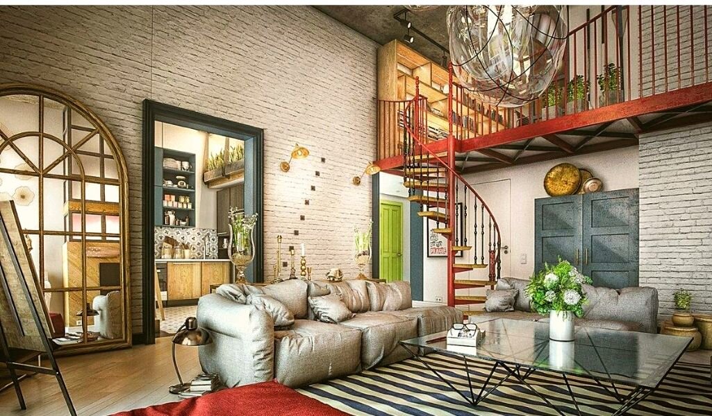 Гостинная в стиле гламурный лофт