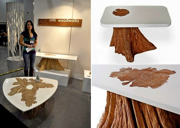 Хорошо обработанный комель дерева с интересной текстурой + белый цемент = великолепное изделие